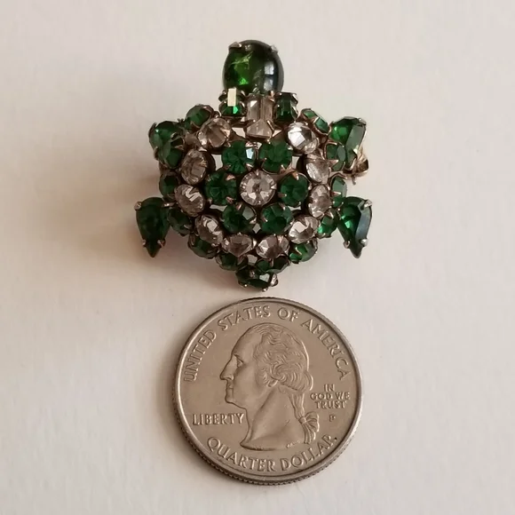 Relisted -Vintage turtle brooch trembler Rhinestone pin unsigned Shreiner tortoi - Picture 4 of 13